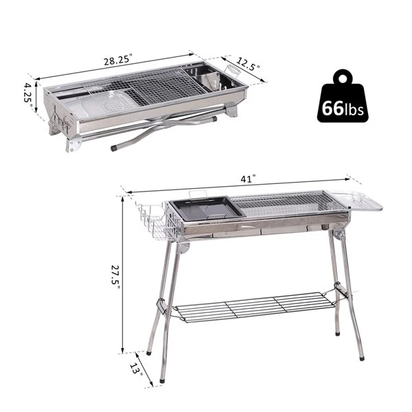 Barbecue Au Charbon Pliable Outsunny De 41 po En Acier Inoxydable Avec évents D'aération 5 Barbecue Au Charbon Pliable Outsunny De 41 po En Acier Inoxydable Avec évents D'aération – Image 3