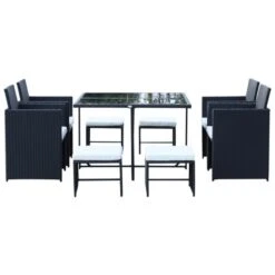 Ensemble De Salle à Manger Pour Le Patio Par Outsunny Avec Cadre Noir Et Coussins Blancs, 9 Pièces -Outsunnies Boutique 330932457 AlternateImage3 l