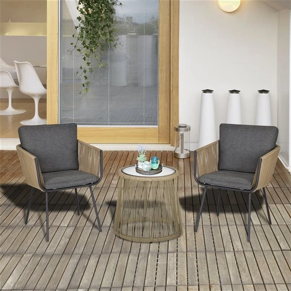 Ensemble Pour Le Patio De Style Bistro Par Outsunny Avec Cadre Kaki Et Coussins Gris, 3 Pièces 4 Ensemble Pour Le Patio De Style Bistro Par Outsunny Avec Cadre Kaki Et Coussins Gris, 3 Pièces – Image 2