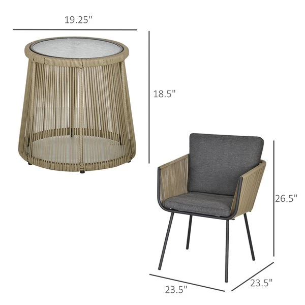 Ensemble Pour Le Patio De Style Bistro Par Outsunny Avec Cadre Kaki Et Coussins Gris, 3 Pièces 5 Ensemble Pour Le Patio De Style Bistro Par Outsunny Avec Cadre Kaki Et Coussins Gris, 3 Pièces – Image 3