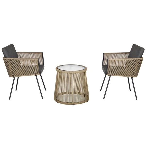 Ensemble Pour Le Patio De Style Bistro Par Outsunny Avec Cadre Kaki Et Coussins Gris, 3 Pièces 6 Ensemble Pour Le Patio De Style Bistro Par Outsunny Avec Cadre Kaki Et Coussins Gris, 3 Pièces – Image 4