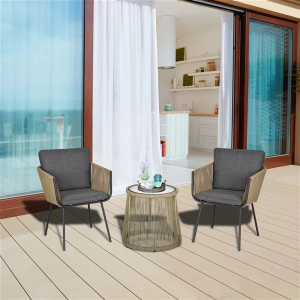 Ensemble Pour Le Patio De Style Bistro Par Outsunny Avec Cadre Kaki Et Coussins Gris, 3 Pièces 7 Ensemble Pour Le Patio De Style Bistro Par Outsunny Avec Cadre Kaki Et Coussins Gris, 3 Pièces – Image 5