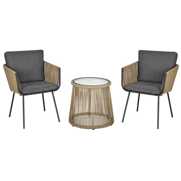 Ensemble Pour Le Patio De Style Bistro Par Outsunny Avec Cadre Kaki Et Coussins Gris, 3 Pièces 3 Ensemble Pour Le Patio De Style Bistro Par Outsunny Avec Cadre Kaki Et Coussins Gris, 3 Pièces