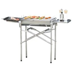 Barbecue Au Charbon Pliable Outsunny En Acier Inoxydable Avec Tablette Latérale Amovible
