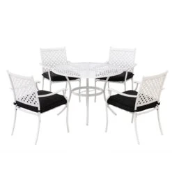 Ensemble De Salle à Dîner Pour Le Patio Paradise Par Sunjoy En Aluminium Thermolaqué Blanc Avec Coussins Noirs, 5 Pièces