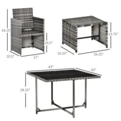 Ensemble à Dîner Pour Patio Outsunny En Rotin De PE Gris Avec Coussins Gris Inclus, 9 Pièces -Outsunnies Boutique 330951209 AlternateImage2 l