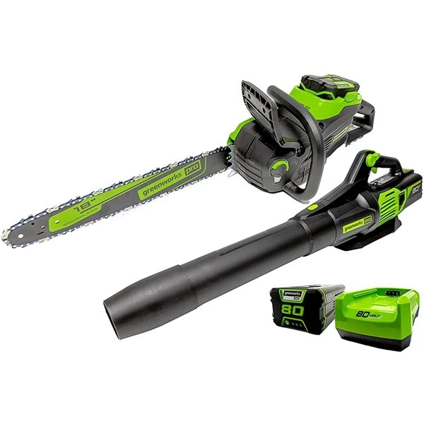 Ensemble De Scie à Chaîne De 18 Po Et Souffleur à Feuilles Greenworks De 40 V (batterie Et Chargeur Inclus), 4 Pièces 4 Ensemble De Scie à Chaîne De 18 Po Et Souffleur à Feuilles Greenworks De 40 V (batterie Et Chargeur Inclus), 4 Pièces – Image 2