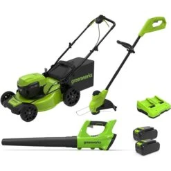Ensemble De Tondeuse à Gazon, Coupe-bordure Et Souffleur à Feuilles Greenworks De 48 V (batteries Et Chargeur Inclus), 6 Pièc
