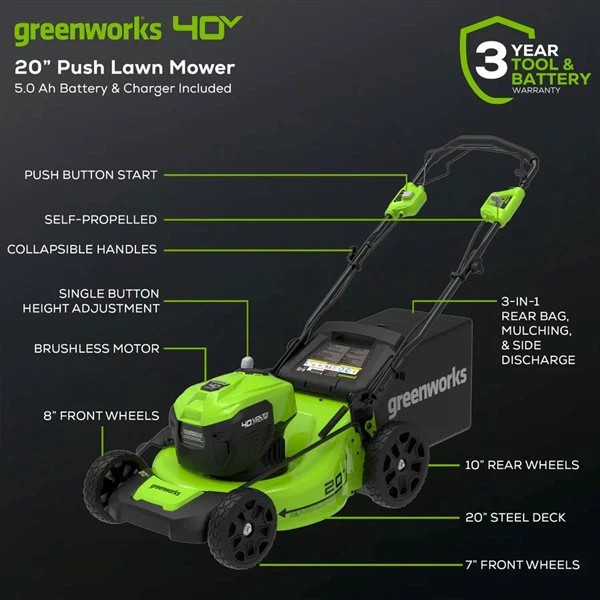 Tondeuse à Gazon Sans Fil Greenworks Autotractée Sans Balais De 20 Po, 40 Volts Au Lithium-ion (batterie Et Chargeur Inclus) 4 Tondeuse à Gazon Sans Fil Greenworks Autotractée Sans Balais De 20 Po, 40 Volts Au Lithium-ion (batterie Et Chargeur Inclus) – Image 2