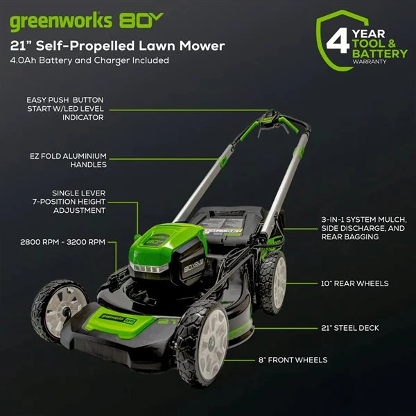 Greenworks Ensemble De Tondeuse à Gazon Autotractée 21 Po Et Coupe-bordure 16 Po Greenwork De 80 V (batteries Et Chargeur Inclus), 5 Piè 5 Greenworks Ensemble De Tondeuse à Gazon Autotractée 21 Po Et Coupe-bordure 16 Po Greenwork De 80 V (batteries Et Chargeur Inclus), 5 Piè – Image 3