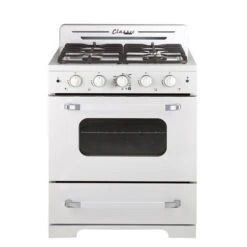 Cuisinière à Gaz Autoportante Blanc Guimauve Classic Retro Par Unique De 30 po Et 3,9 pi³ à 4 brûleurs Avec Four à Conv