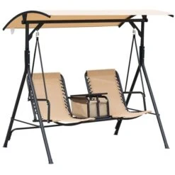 Balancelle Pour 2 Personnes Beige/noir En Acier Par Outsunny