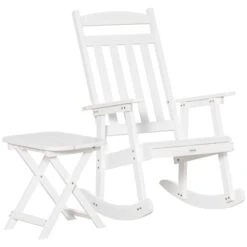 Chaise Berçante Outsunny En Bois Blanc Avec Siège à Lattes Et Table Basse