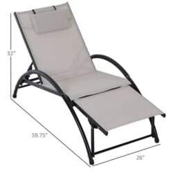 Chaise Longue Inclinable Stationnaire Outsunny En Métal Noir Avec Siège En Maille Beige -Outsunnies Boutique 330979331 AlternateImage2 l