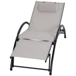 Chaise Longue Inclinable Stationnaire Outsunny En Métal Noir Avec Siège En Maille Beige