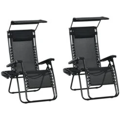 Chaises Stationnaires Outsunny à Posture Zéro-gravité En Métal Noir Avec Siège En Maille Noir, Ensemble De 2
