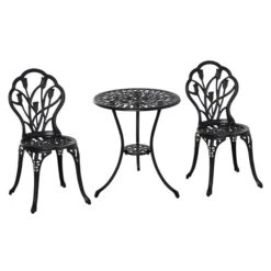 Ensemble De Mobilier Extérieur 3 Pièces Par Outsunny En Aluminium Noir Avec Trou Pour Parasol
