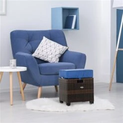 Poufs En Rotin Brun Pour L'extérieur Par Outsunny Avec Coussins Bleus, Ensemble De 2 11 Poufs En Rotin Brun Pour L'extérieur Par Outsunny Avec Coussins Bleus, Ensemble De 2 -Outsunnies Boutique 330979571 AlternateImage4 l