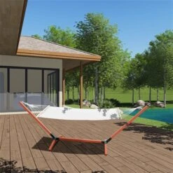 Hamac En Tissu Blanc Par Outsunny De 130 Po X 47 Po Avec Support En Bois -Outsunnies Boutique 330989413 AlternateImage3 l