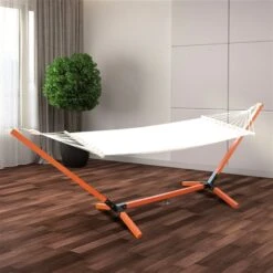 Hamac En Tissu Blanc Par Outsunny De 130 Po X 47 Po Avec Support En Bois -Outsunnies Boutique 330989413 AlternateImage5 l