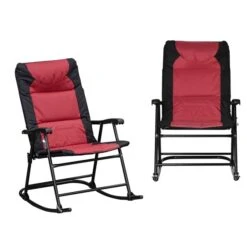 Ens. De Berceuses Pliantes Outsunny En Métal Noir Avec Siège Rembourré Rouge, 2 Pcs