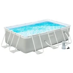 Piscine Hors-terre Grise Outsunny Rectangulaire De 11,15 Pi X 7,06 Pi X 31,5 Po