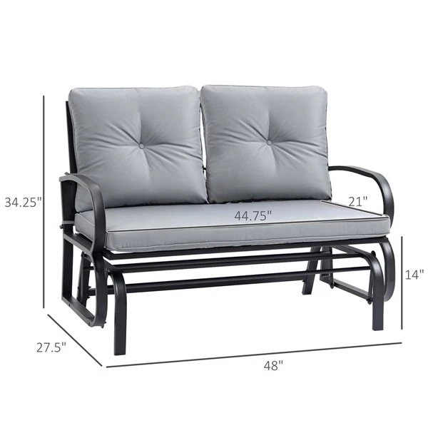 Fauteuil Coulissant Extérieur Pour 2 Personnes Outsunny En Acier Avec Coussins Gris Clair 4 Fauteuil Coulissant Extérieur Pour 2 Personnes Outsunny En Acier Avec Coussins Gris Clair – Image 2