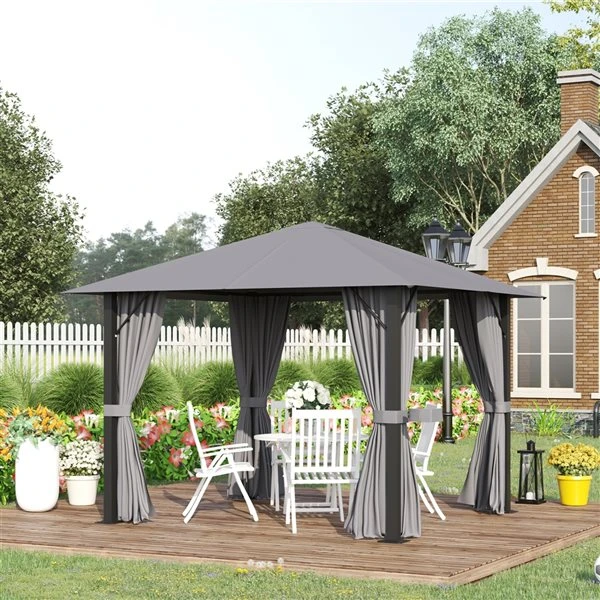 Abri De Jardin Semi-permanent Gris Outsunny Carré En Métal De 10 Pi X 10 Pi Avec Toit En Polyester 6 Abri De Jardin Semi-permanent Gris Outsunny Carré En Métal De 10 Pi X 10 Pi Avec Toit En Polyester – Image 4