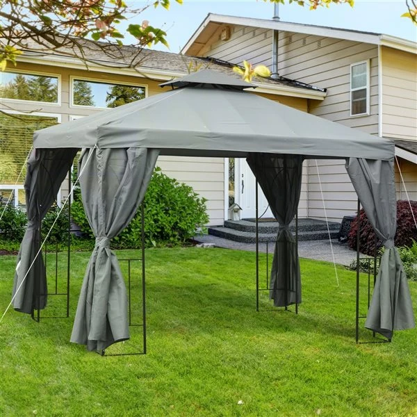 Abri De Jardin Semi-permanent Gris Foncé Outsunny Carré En Métal De 10 Pi X 10 Pi Avec Toit En Polyester 4 Abri De Jardin Semi-permanent Gris Foncé Outsunny Carré En Métal De 10 Pi X 10 Pi Avec Toit En Polyester – Image 2