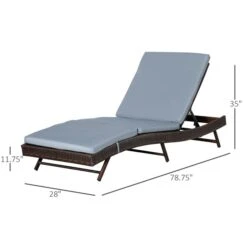 Chaise Longue Stationnaire Outsunny En Résine Tressée Brune Avec Siège Rembourré Gris -Outsunnies Boutique 331001481 AlternateImage1 l
