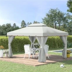 Abri De Jardin Semi-permanent Blanc Outsunny Rectangulaire En Métal De 13 Pi X 10 Pi Avec Toit En Polyester Et Moustiquaire 9 Abri De Jardin Semi-permanent Blanc Outsunny Rectangulaire En Métal De 13 Pi X 10 Pi Avec Toit En Polyester Et Moustiquaire -Outsunnies Boutique 331001505 AlternateImage2 l
