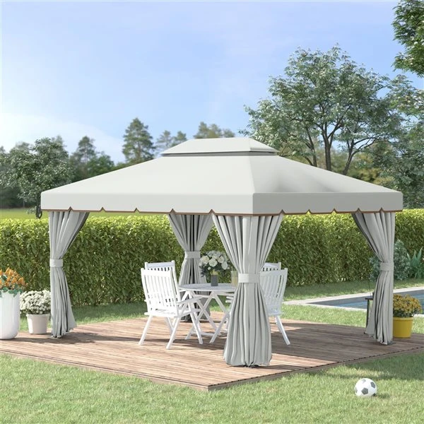 Abri De Jardin Semi-permanent Blanc Outsunny Rectangulaire En Métal De 13 Pi X 10 Pi Avec Toit En Polyester Et Moustiquaire 5 Abri De Jardin Semi-permanent Blanc Outsunny Rectangulaire En Métal De 13 Pi X 10 Pi Avec Toit En Polyester Et Moustiquaire – Image 3