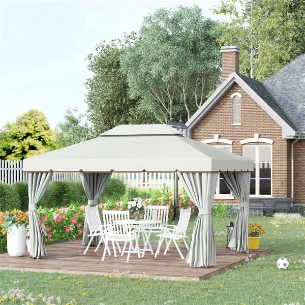 Abri De Jardin Semi-permanent Blanc Outsunny Rectangulaire En Métal De 13 Pi X 10 Pi Avec Toit En Polyester Et Moustiquaire 6 Abri De Jardin Semi-permanent Blanc Outsunny Rectangulaire En Métal De 13 Pi X 10 Pi Avec Toit En Polyester Et Moustiquaire – Image 4