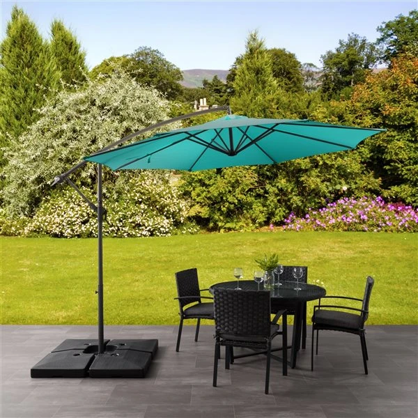 Parasol De Terrasse Turquoise Décalé Résistant Aux UV De 9,5 Pi Et Poids De Base 4 Parasol De Terrasse Turquoise Décalé Résistant Aux UV De 9,5 Pi Et Poids De Base – Image 2