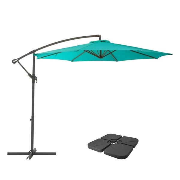 Parasol De Terrasse Turquoise Décalé Résistant Aux UV De 9,5 Pi Et Poids De Base 3 Parasol De Terrasse Turquoise Décalé Résistant Aux UV De 9,5 Pi Et Poids De Base