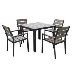 Ensemble De Salle à Manger Extérieur Gallant Charbon Par CorLiving Avec Cadre En Aluminium Noir, 5 Pièces