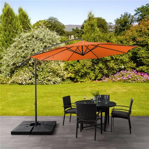 Parasol De Terrasse Orange Décalé Résistant Aux UV De 9,5 Pi Et Poids De Base 4 Parasol De Terrasse Orange Décalé Résistant Aux UV De 9,5 Pi Et Poids De Base – Image 2