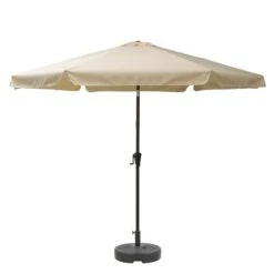 CorLiving Parasol De Patio Blanc Chaud Inclinable De 10 Pi Et Base De Parasol Ronde