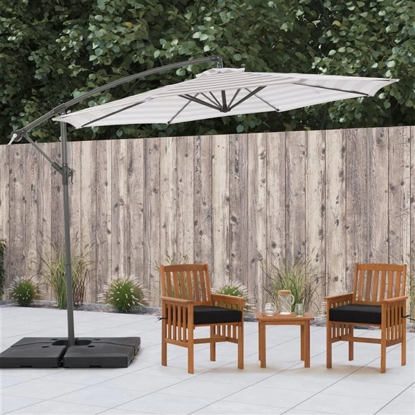 Parasol Désaxé De 10 Pieds Résistant Aux UV Avec Rayures Blanches Et Taupe 4 Parasol Désaxé De 10 Pieds Résistant Aux UV Avec Rayures Blanches Et Taupe – Image 2