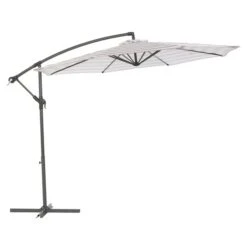 Parasol Désaxé De 10 Pieds Résistant Aux UV Avec Rayures Blanches Et Taupe