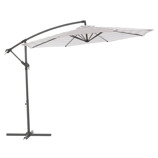 Parasol Désaxé De 10 Pieds Résistant Aux UV Avec Rayures Blanches Et Taupe 3 Parasol Désaxé De 10 Pieds Résistant Aux UV Avec Rayures Blanches Et Taupe