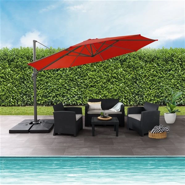 CorLiving Parasol Et Base De Patio Inclinables Et Rotatifs Deluxe Résistant Aux UV De 11,5 Pieds, Rouge Cramoisi 4 CorLiving Parasol Et Base De Patio Inclinables Et Rotatifs Deluxe Résistant Aux UV De 11,5 Pieds, Rouge Cramoisi – Image 2