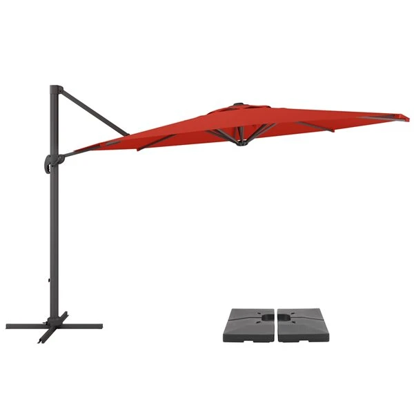 CorLiving Parasol Et Base De Patio Inclinables Et Rotatifs Deluxe Résistant Aux UV De 11,5 Pieds, Rouge Cramoisi 3 CorLiving Parasol Et Base De Patio Inclinables Et Rotatifs Deluxe Résistant Aux UV De 11,5 Pieds, Rouge Cramoisi