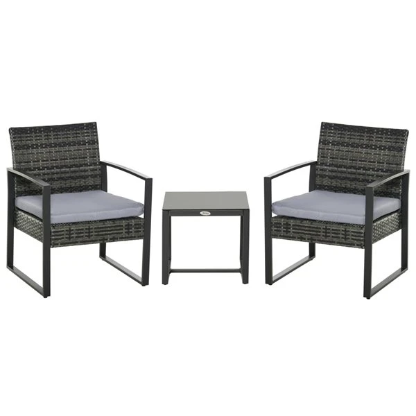 Ensemble De Mobilier Extérieur Outsunny En Osier Gris Avec Coussins Gris Inclus, 3 Pièces 3 Ensemble De Mobilier Extérieur Outsunny En Osier Gris Avec Coussins Gris Inclus, 3 Pièces