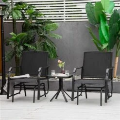 Ensemble De Fauteuils Coulissants Et Table D'appoint D'extérieur Outsunny En Acier Noir, 3 Pièces -Outsunnies Boutique 331014282 AlternateImage3 l