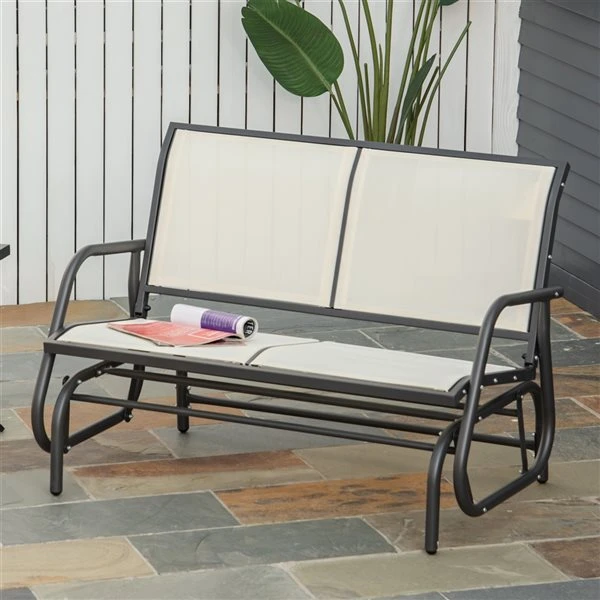Banc Coulissant D'extérieur Outsunny Crème En Acier Pour 2 Personnes 4 Banc Coulissant D'extérieur Outsunny Crème En Acier Pour 2 Personnes – Image 2