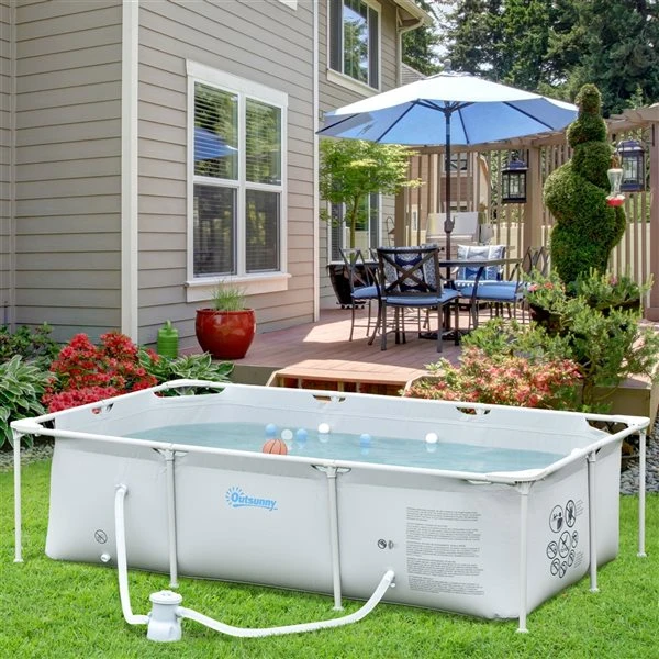 Piscine Hors Terre Outsunny Rectangulaire Grise De 8,3 Pi X 5 Pi X 25,5 Po 6 Piscine Hors Terre Outsunny Rectangulaire Grise De 8,3 Pi X 5 Pi X 25,5 Po – Image 4