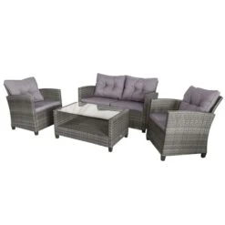 Ensemble De Mobilier Extérieur Outsunny En Osier Gris Avec Coussins Gris Inclus, 4 Pièces
