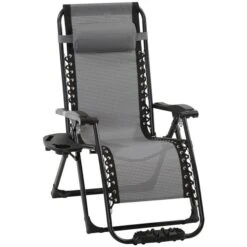 Fauteuil à Posture Zéro-gravité Outsunny En Métal Noir Avec Siège Maillé Gris