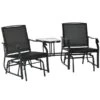 Ensemble De Fauteuils Coulissants Et Table D'appoint D'extérieur Outsunny Noir En Acier, 3 Pièces